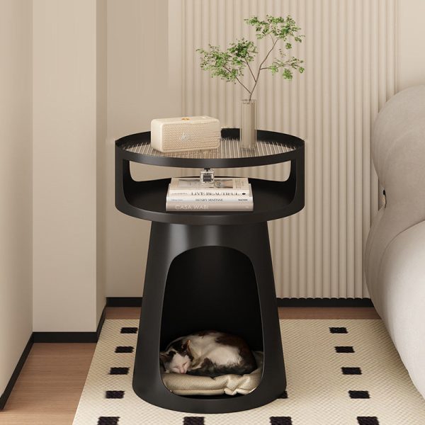 Contemporary Nordic Cream Round Cylindrical Glass Iron 1 - Cabinet Side Table For Living Room - Image 2