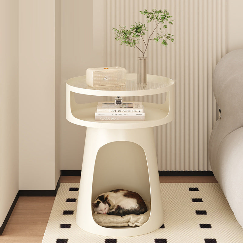 DFM-Table-FA01497-2.jpg Contemporary Nordic Cream Round Cylindrical Glass Iron 1 - Cabinet Side Table For Living Room - Image 1