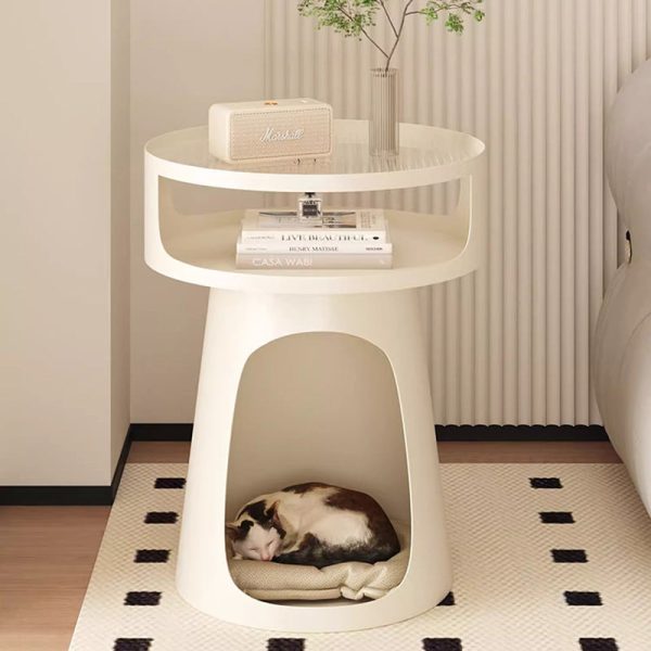 Contemporary Nordic Cream Round Cylindrical Glass Iron 1 - Cabinet Side Table For Living Room - Image 8