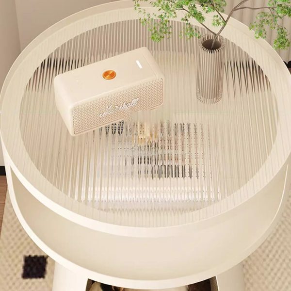 Contemporary Nordic Cream Round Cylindrical Glass Iron 1 - Cabinet Side Table For Living Room - Image 5
