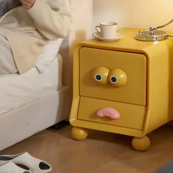 Contemporary Creative Square Cube Big Eyes ABS Hardware Nightstand 2 - Drawer For Bedroom - Image 12