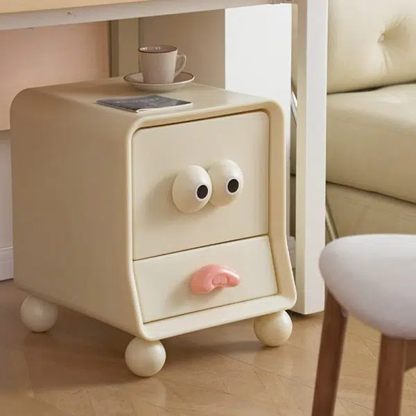 Contemporary Creative Square Cube Big Eyes ABS Hardware Nightstand 2 - Drawer For Bedroom - Image 18