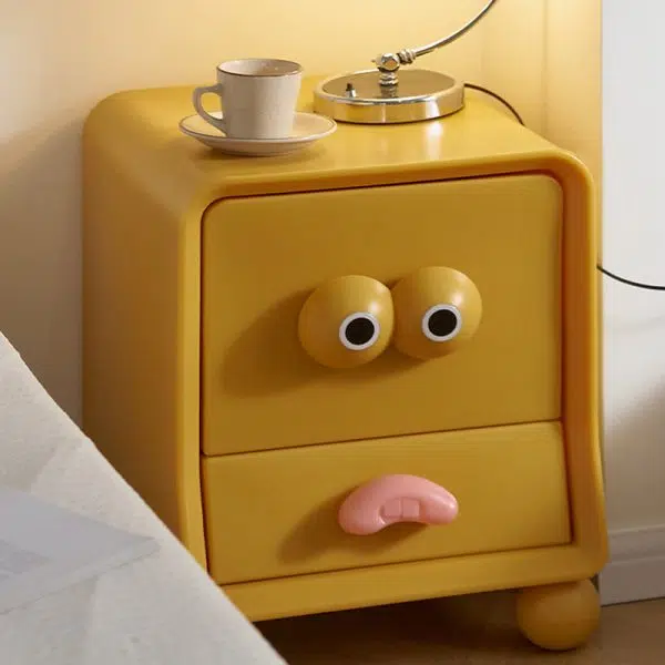 Contemporary Creative Square Cube Big Eyes ABS Hardware Nightstand 2 - Drawer For Bedroom - Image 10