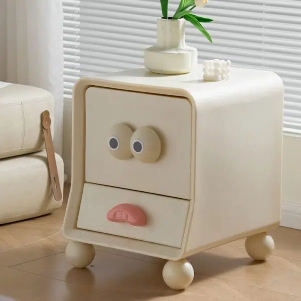 Contemporary Creative Square Cube Big Eyes ABS Hardware Nightstand 2 - Drawer For Bedroom - Image 15