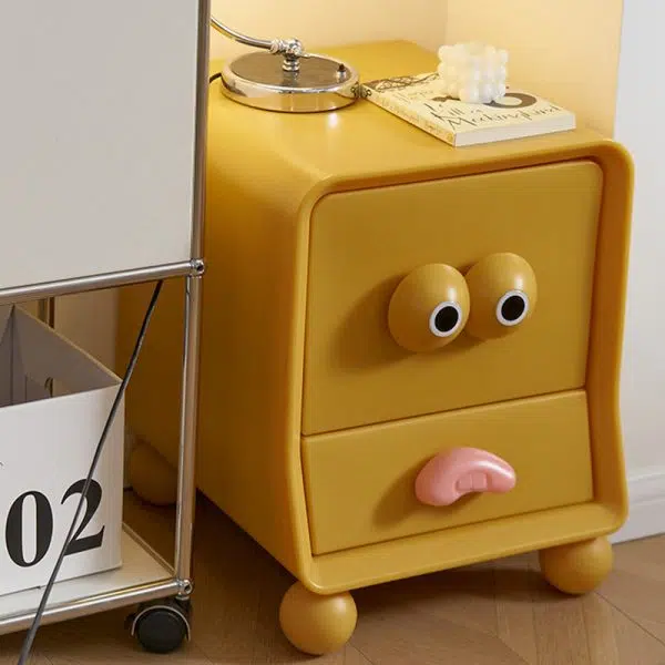 Contemporary Creative Square Cube Big Eyes ABS Hardware Nightstand 2 - Drawer For Bedroom - Image 11