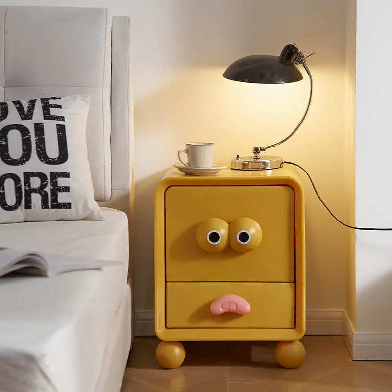 DFM-Table-FA1365-24.jpg Contemporary Creative Square Cube Big Eyes ABS Hardware Nightstand 2 - Drawer For Bedroom - Image 1