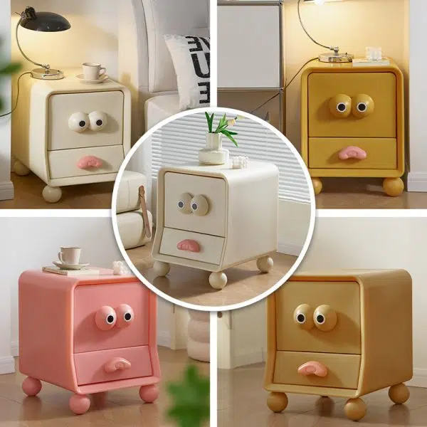 Contemporary Creative Square Cube Big Eyes ABS Hardware Nightstand 2 - Drawer For Bedroom - Image 8