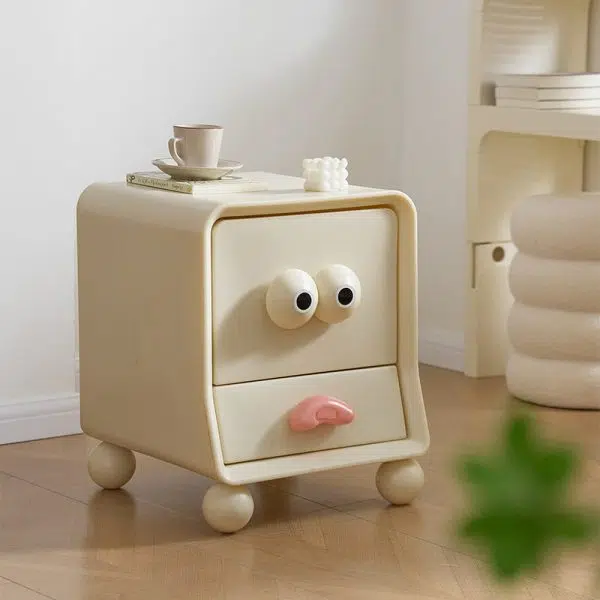 Contemporary Creative Square Cube Big Eyes ABS Hardware Nightstand 2 - Drawer For Bedroom - Image 2