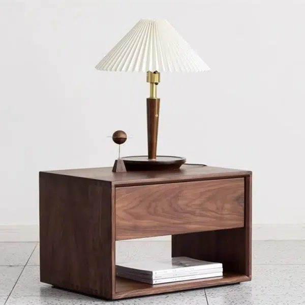 Contemporary Nordic Rectangular Wood Nightstand 1-Drawer For Bedroom - Image 3