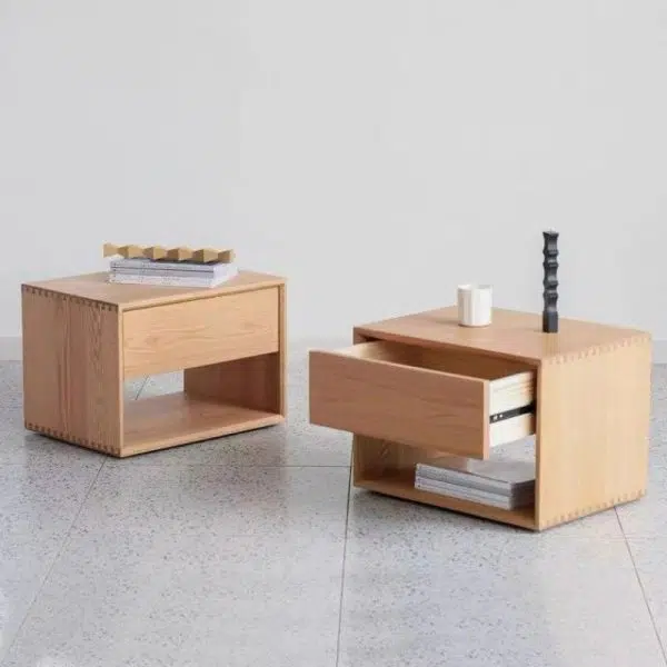 Contemporary Nordic Rectangular Wood Nightstand 1-Drawer For Bedroom - Image 13