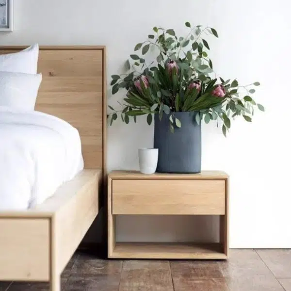 Contemporary Nordic Rectangular Wood Nightstand 1-Drawer For Bedroom - Image 2