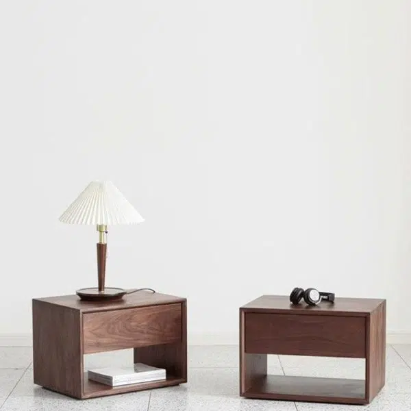 Contemporary Nordic Rectangular Wood Nightstand 1-Drawer For Bedroom - Image 12