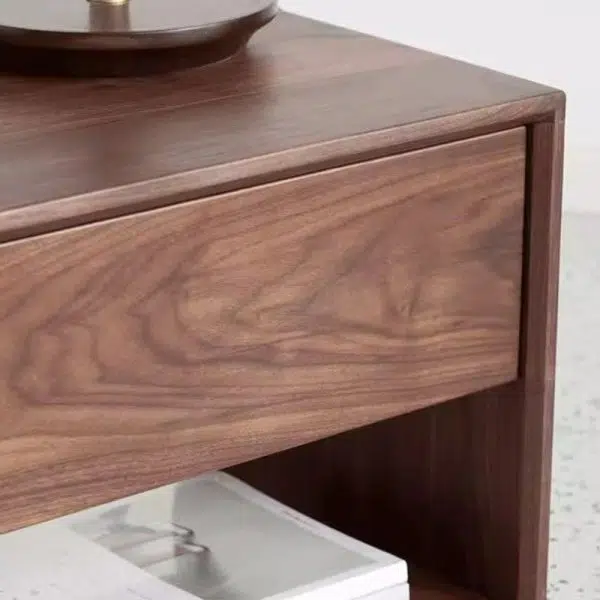 Contemporary Nordic Rectangular Wood Nightstand 1-Drawer For Bedroom - Image 7