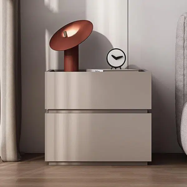 Contemporary Nordic Rectangular Stacked Oak Wood Nightstand 2-Drawer For Bedroom - Image 3