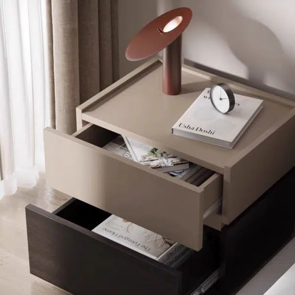 Contemporary Nordic Rectangular Stacked Oak Wood Nightstand 2-Drawer For Bedroom - Image 5