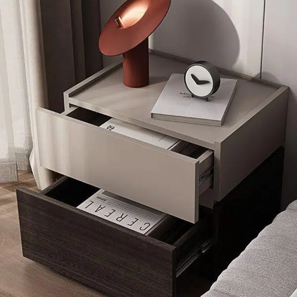 Contemporary Nordic Rectangular Stacked Oak Wood Nightstand 2-Drawer For Bedroom - Image 8