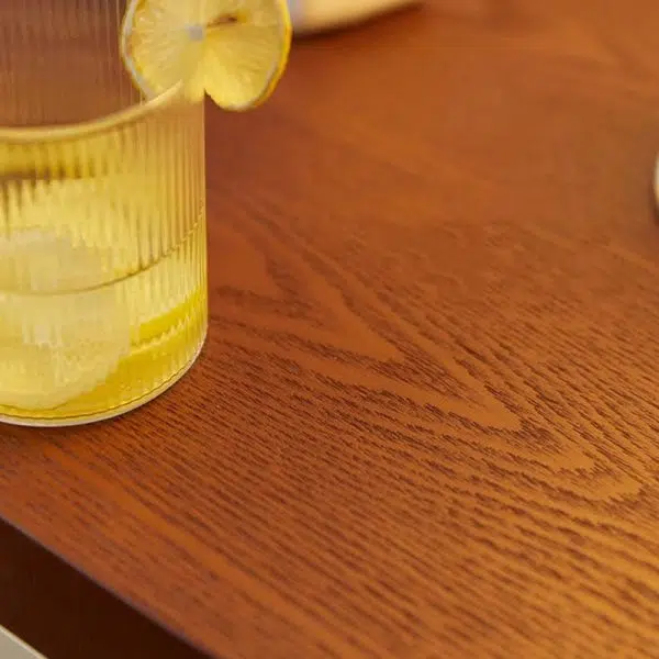 Contemporary Creative Rectangular Round Corner Cylinder Base Solid Wood Density Plank Nightstand For Bedroom - Image 6