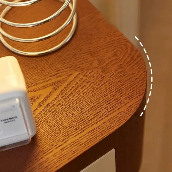 Contemporary Creative Rectangular Round Corner Cylinder Base Solid Wood Density Plank Nightstand For Bedroom - Image 7