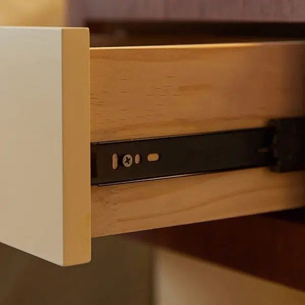 Contemporary Creative Rectangular Round Corner Cylinder Base Solid Wood Density Plank Nightstand For Bedroom - Image 9