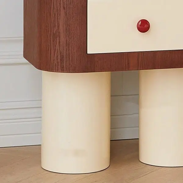 Contemporary Creative Rectangular Round Corner Cylinder Base Solid Wood Density Plank Nightstand For Bedroom - Image 10