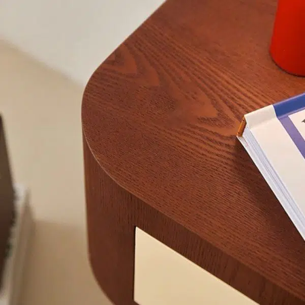 Contemporary Creative Rectangular Round Corner Cylinder Base Solid Wood Density Plank Nightstand For Bedroom - Image 14