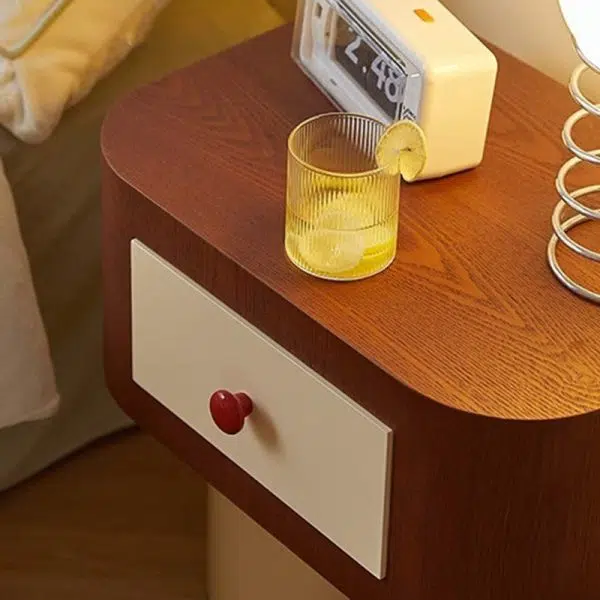 Contemporary Creative Rectangular Round Corner Cylinder Base Solid Wood Density Plank Nightstand For Bedroom - Image 11