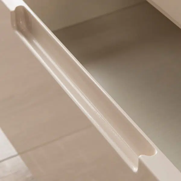 Contemporary Nordic Rectangular Rounded Corner Wood Grain Wood Density Panel Nightstand 2-Drawer For Bedroom - Image 12