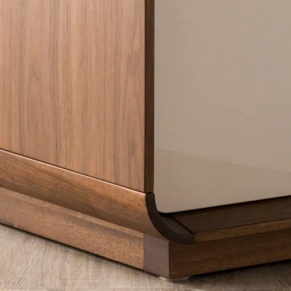 Contemporary Nordic Rectangular Rounded Corner Wood Grain Wood Density Panel Nightstand 2-Drawer For Bedroom - Image 5