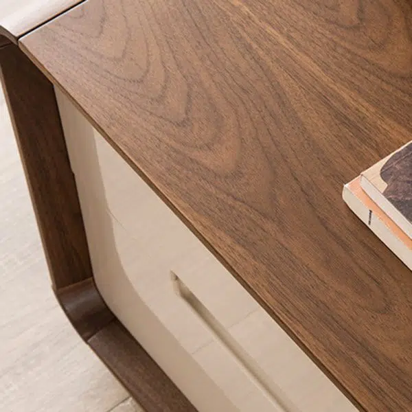 Contemporary Nordic Rectangular Rounded Corner Wood Grain Wood Density Panel Nightstand 2-Drawer For Bedroom - Image 7