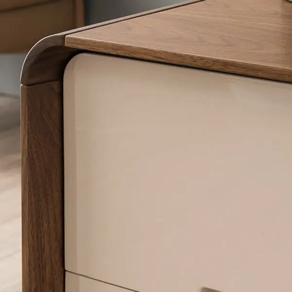 Contemporary Nordic Rectangular Rounded Corner Wood Grain Wood Density Panel Nightstand 2-Drawer For Bedroom - Image 9