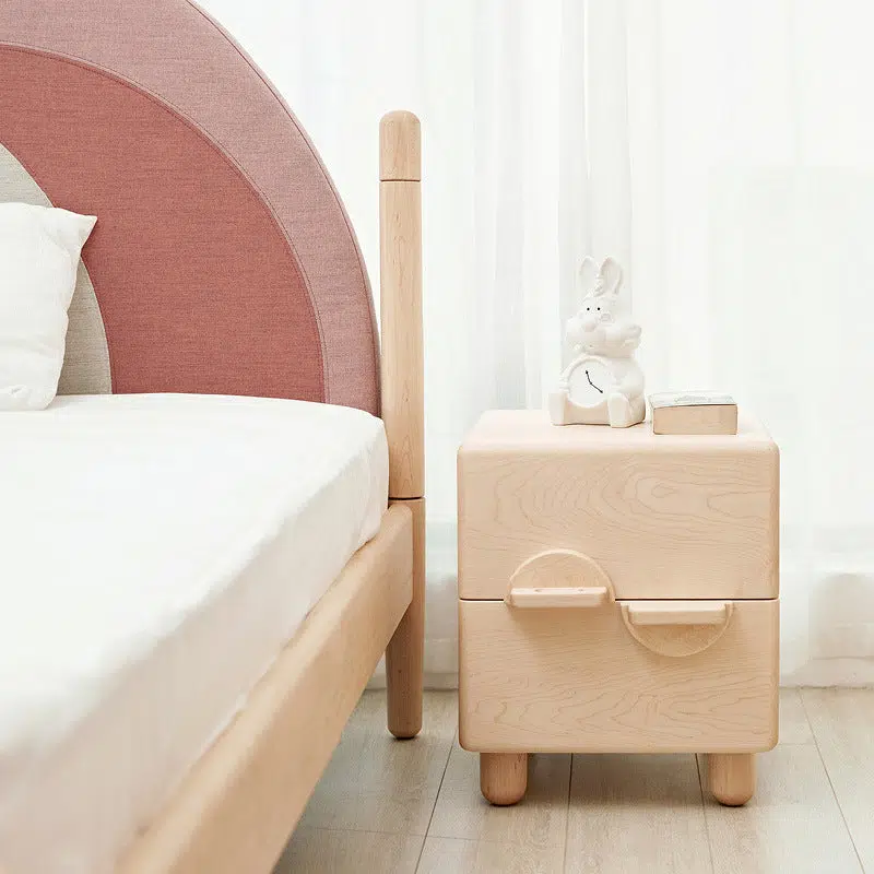 DFM-Table-FC02812-1-a550a59d-0540-4eca-a4ff-3a51ee14f2d7.jpg Contemporary Nordic Rectangular Round Knob Maple Wood Nightstand 2-Drawer For Bedroom - Image 1