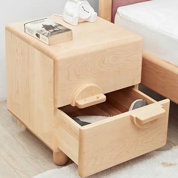 Contemporary Nordic Rectangular Round Knob Maple Wood Nightstand 2-Drawer For Bedroom - Image 17