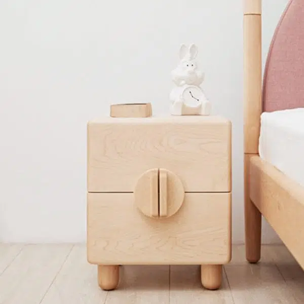 Contemporary Nordic Rectangular Round Knob Maple Wood Nightstand 2-Drawer For Bedroom - Image 2