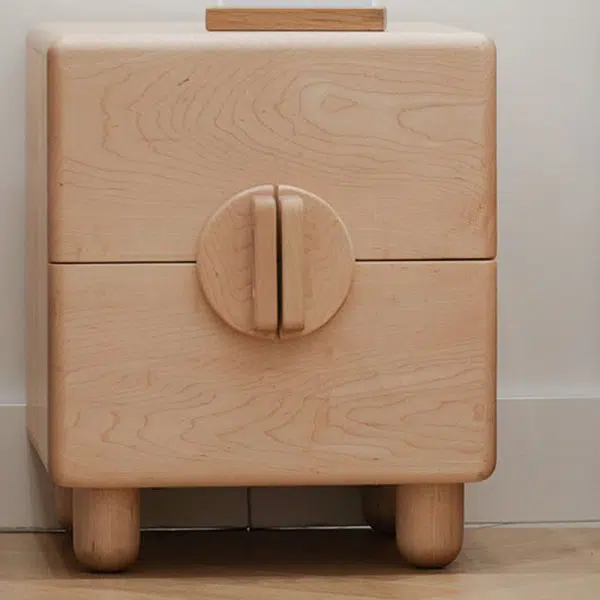 Contemporary Nordic Rectangular Round Knob Maple Wood Nightstand 2-Drawer For Bedroom - Image 16