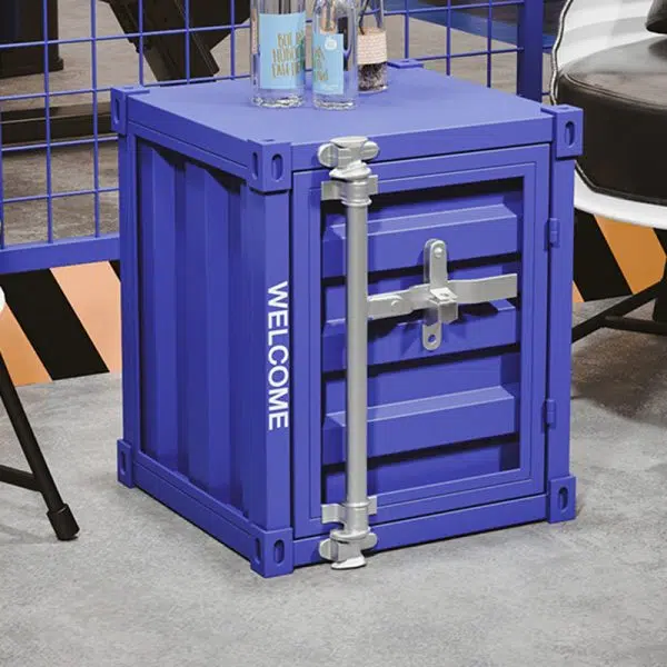 Contemporary Industrial Rectangular Striped Container Iron Nightstand For Bedroom - Image 2