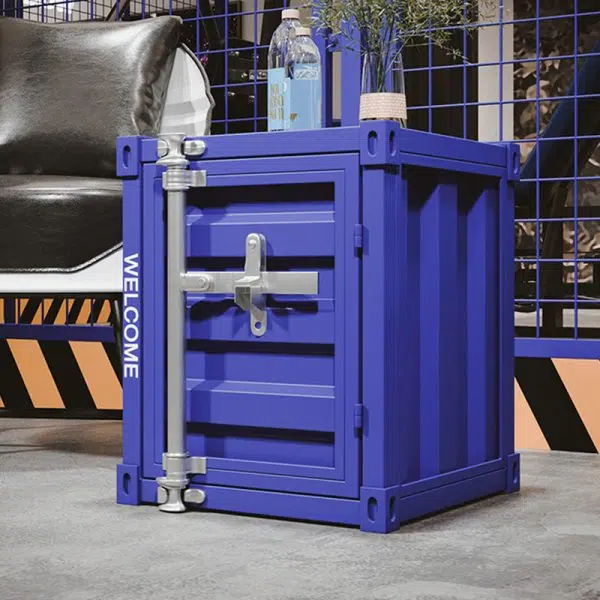 Contemporary Industrial Rectangular Striped Container Iron Nightstand For Bedroom - Image 11