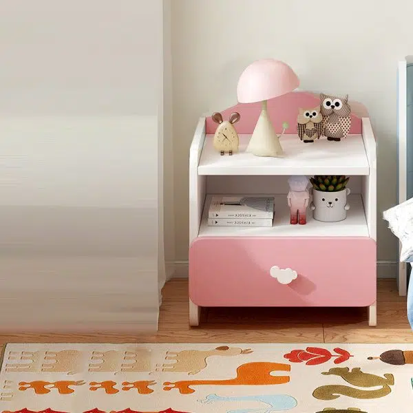 Contemporary Creative Kids Rectangular Faux Panel Nightstand 1/2 Drawer For Bedroom - Image 17