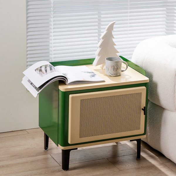 Contemporary Retro Rectangular Cold Rolled Plate Galvanized Perforated Panel Nightstand 1-Storage For Bedroom - Image 14