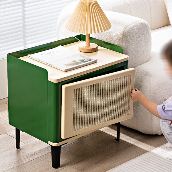 Contemporary Retro Rectangular Cold Rolled Plate Galvanized Perforated Panel Nightstand 1-Storage For Bedroom - Image 15