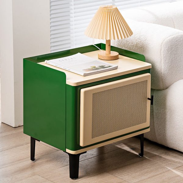 Contemporary Retro Rectangular Cold Rolled Plate Galvanized Perforated Panel Nightstand 1-Storage For Bedroom - Image 2