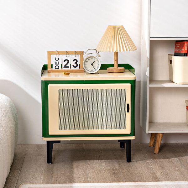Contemporary Retro Rectangular Cold Rolled Plate Galvanized Perforated Panel Nightstand 1-Storage For Bedroom - Image 3