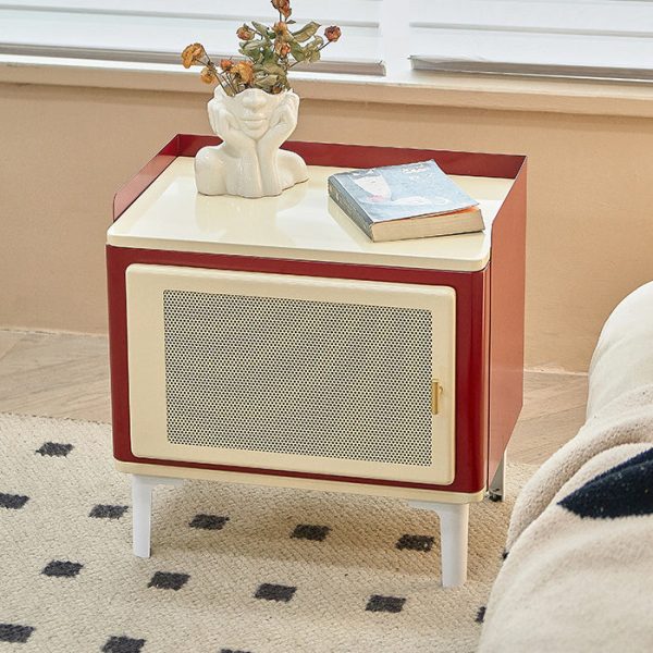 Contemporary Retro Rectangular Cold Rolled Plate Galvanized Perforated Panel Nightstand 1-Storage For Bedroom - Image 11