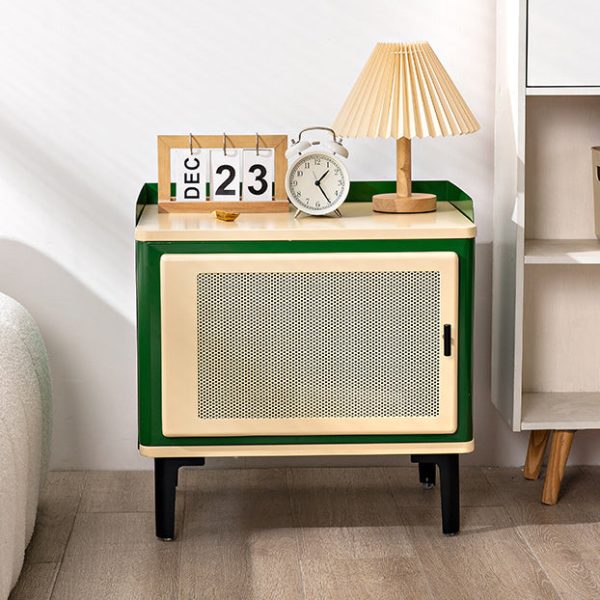 Contemporary Retro Rectangular Cold Rolled Plate Galvanized Perforated Panel Nightstand 1-Storage For Bedroom - Image 13