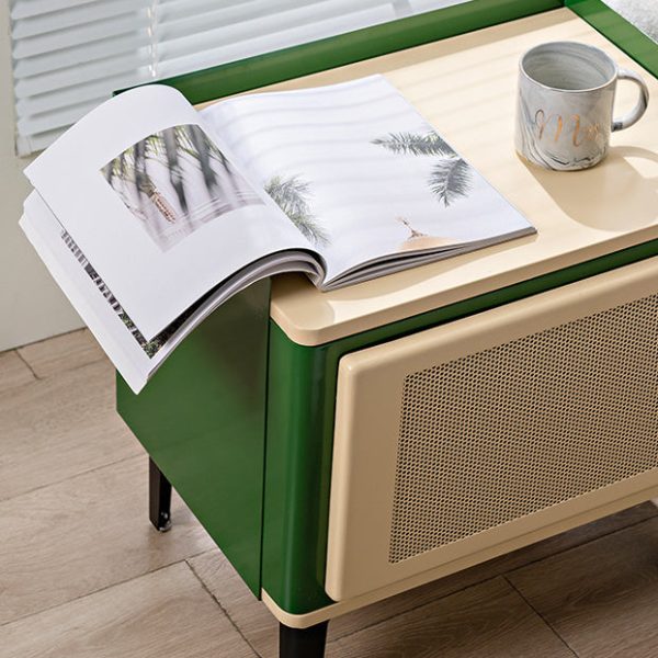 Contemporary Retro Rectangular Cold Rolled Plate Galvanized Perforated Panel Nightstand 1-Storage For Bedroom - Image 7