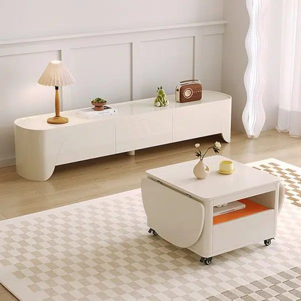 Contemporary Creative Rectangular Stainless Steel Wood Coffee Table Extendable 2-Tier For Living Room - Image 3