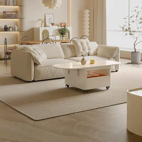 Contemporary Creative Rectangular Stainless Steel Wood Coffee Table Extendable 2-Tier For Living Room - Image 13