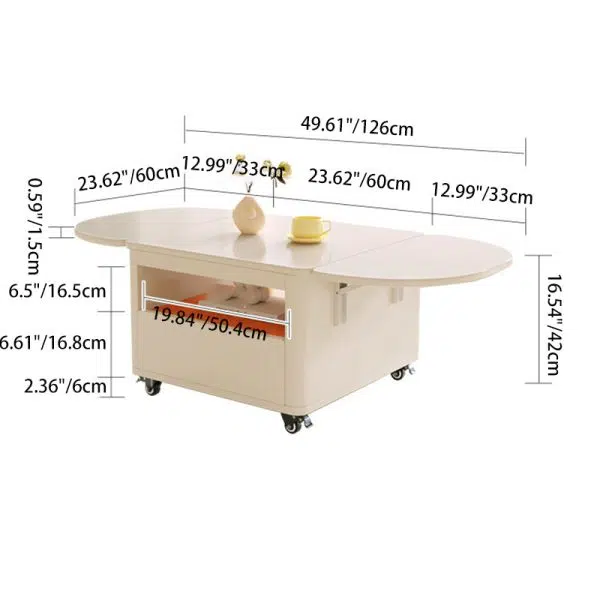 Contemporary Creative Rectangular Stainless Steel Wood Coffee Table Extendable 2-Tier For Living Room - Image 5