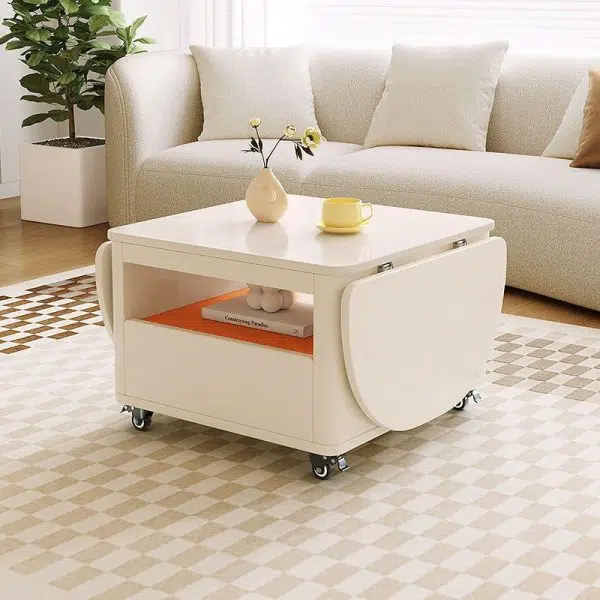 Contemporary Creative Rectangular Stainless Steel Wood Coffee Table Extendable 2-Tier For Living Room - Image 16