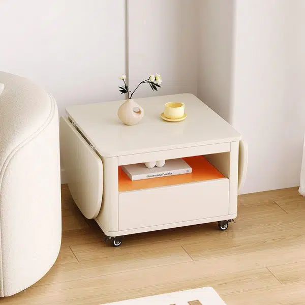 Contemporary Creative Rectangular Stainless Steel Wood Coffee Table Extendable 2-Tier For Living Room - Image 14