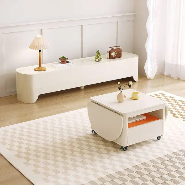 Contemporary Creative Rectangular Stainless Steel Wood Coffee Table Extendable 2-Tier For Living Room - Image 15